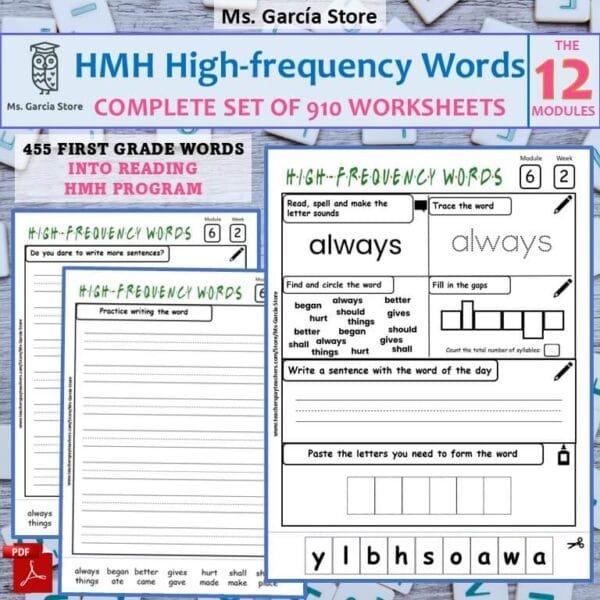 1st Grade COMPLETE INTO READING High Frequency Words Worksheets (12Modules)