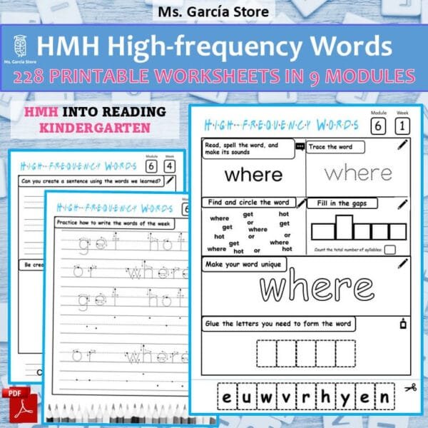 Kinder COMPLETE INTO READING High Frequency Words Worksheets (9 Modules)