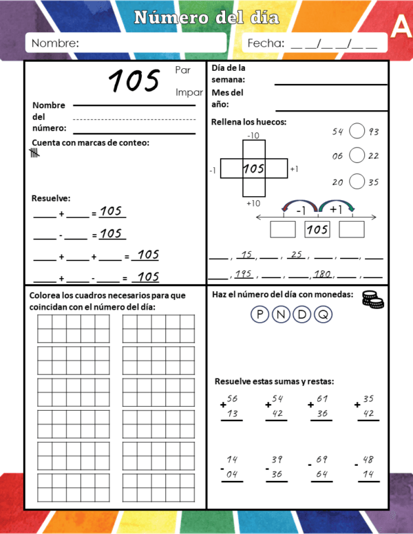 Número del día del 1 al 160 // 280 fichas de matemáticas listas para imprimir- Modelos A, B y B+ - Image 3