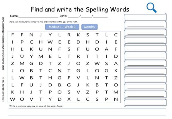HMH Spelling word searches 2nd