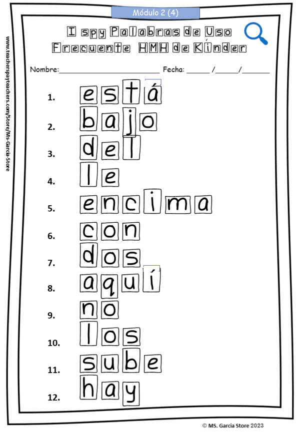 Veo Veo de las Palabras de la Semana HMH de Kinder y otras actividades - Image 2