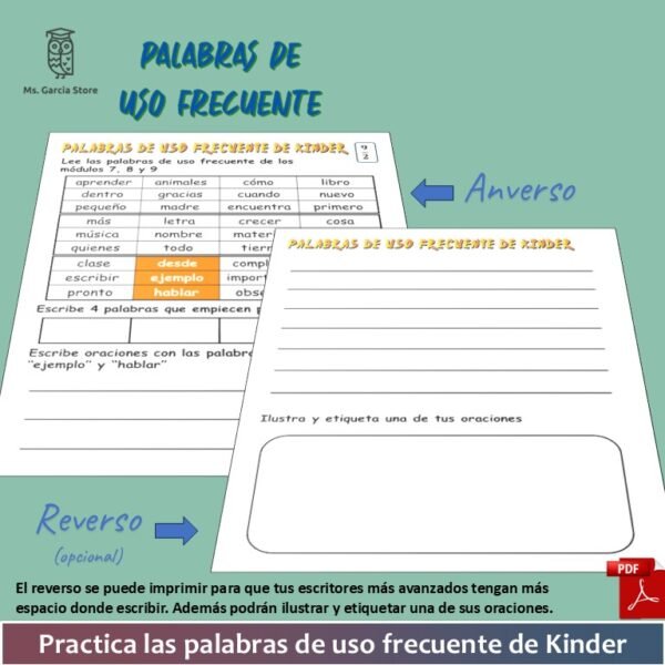 Tarea Semanal Palabras de Uso Frecuente de HMH para Kinder - Image 3