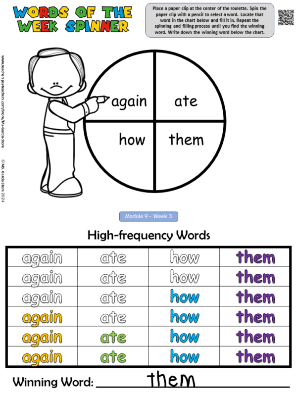 Kinder HMH Words of the Week Spinners- Write, Trace, Fill, and Mark the words - Image 5