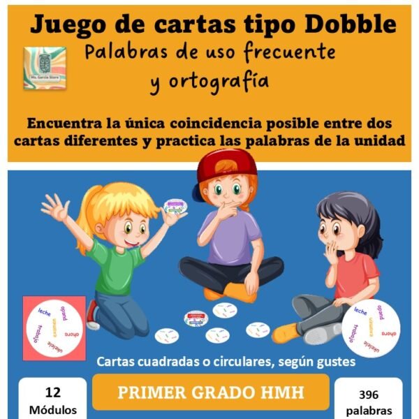12 Juegos de cartas tipo Dobble Palabras Uso Frecuente y Ortografía Primer Grado