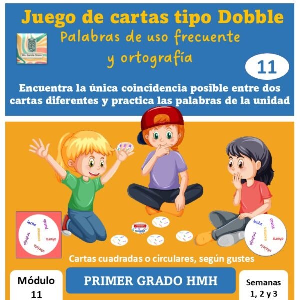 Juego de cartas tipo Dobble Palabras HMH Primer grado Modulo 11