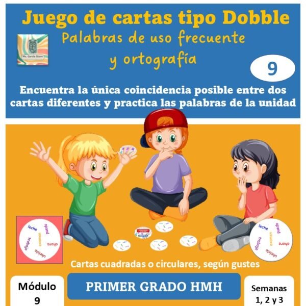 Juego de cartas tipo Dobble Palabras HMH Primer grado Modulo 9