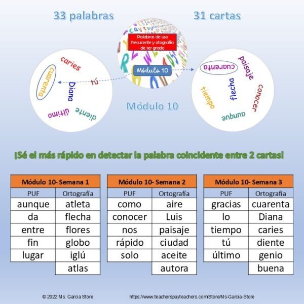 12 Juegos de cartas tipo Dobble Palabras Uso Frecuente y Ortografía Primer Grado - Image 6