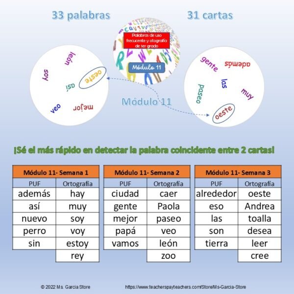 12 Juegos de cartas tipo Dobble Palabras Uso Frecuente y Ortografía Primer Grado - Image 5