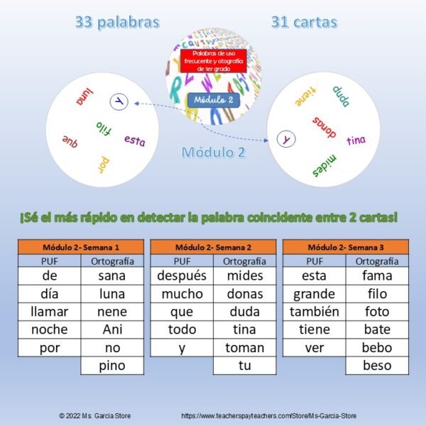 12 Juegos de cartas tipo Dobble Palabras Uso Frecuente y Ortografía Primer Grado - Image 14