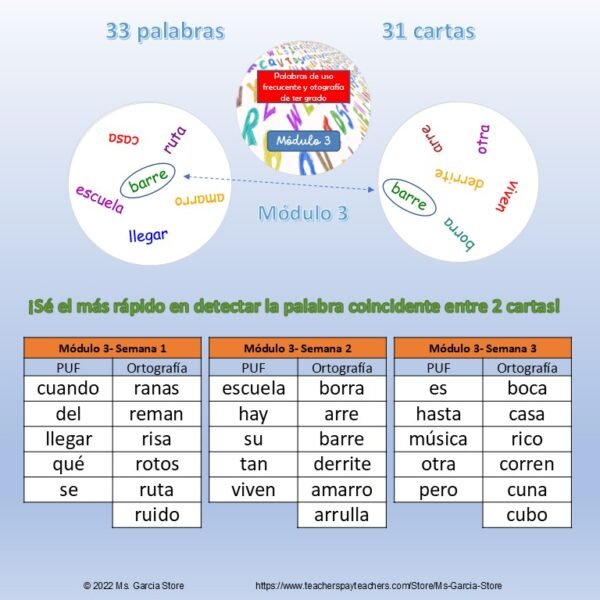 12 Juegos de cartas tipo Dobble Palabras Uso Frecuente y Ortografía Primer Grado - Image 13