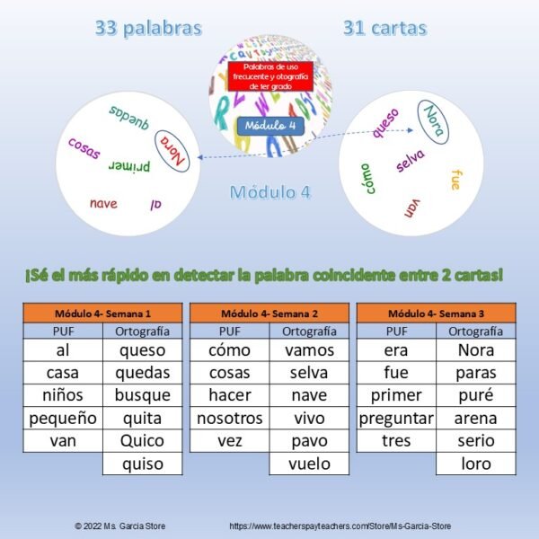 12 Juegos de cartas tipo Dobble Palabras Uso Frecuente y Ortografía Primer Grado - Image 12