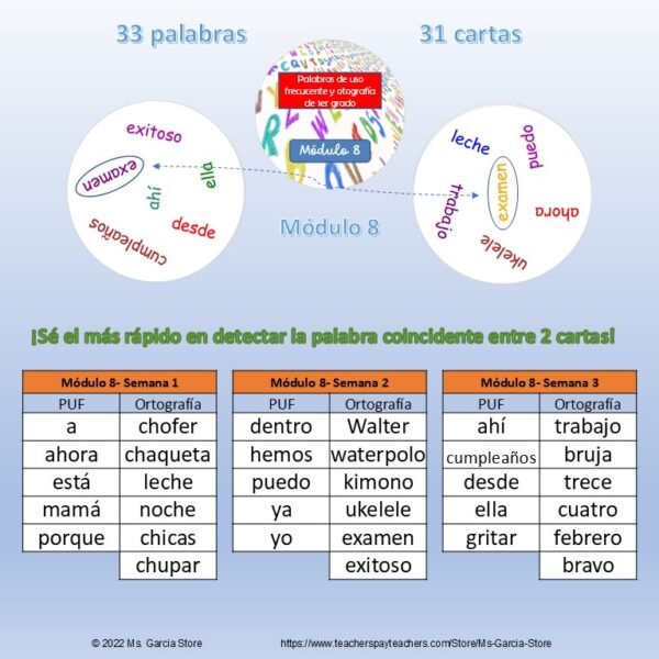 12 Juegos de cartas tipo Dobble Palabras Uso Frecuente y Ortografía Primer Grado - Image 8