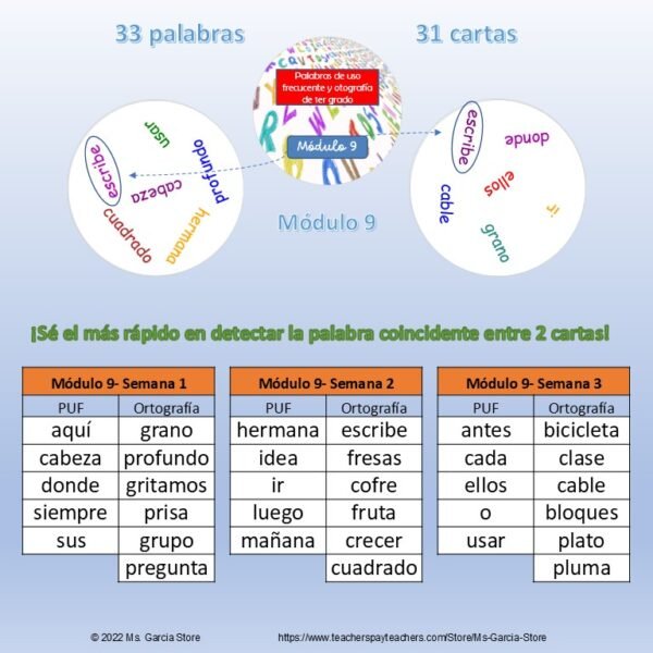 12 Juegos de cartas tipo Dobble Palabras Uso Frecuente y Ortografía Primer Grado - Image 7