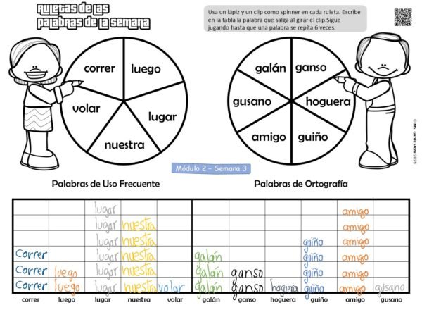 Fichas Ruletas de las palabras de la semana 2º- escribe