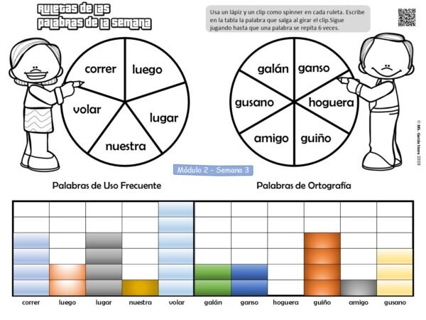 Fichas Ruletas de las palabras de la semana 2º- colorea