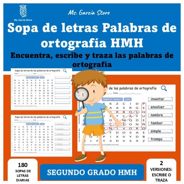 Sopa de letras de ortografía de 2º grado