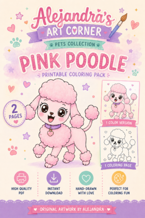 Pink Poodle Printable Coloring Pack Cover