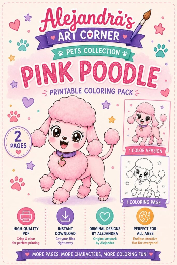 Pink Poodle Coloring Pack