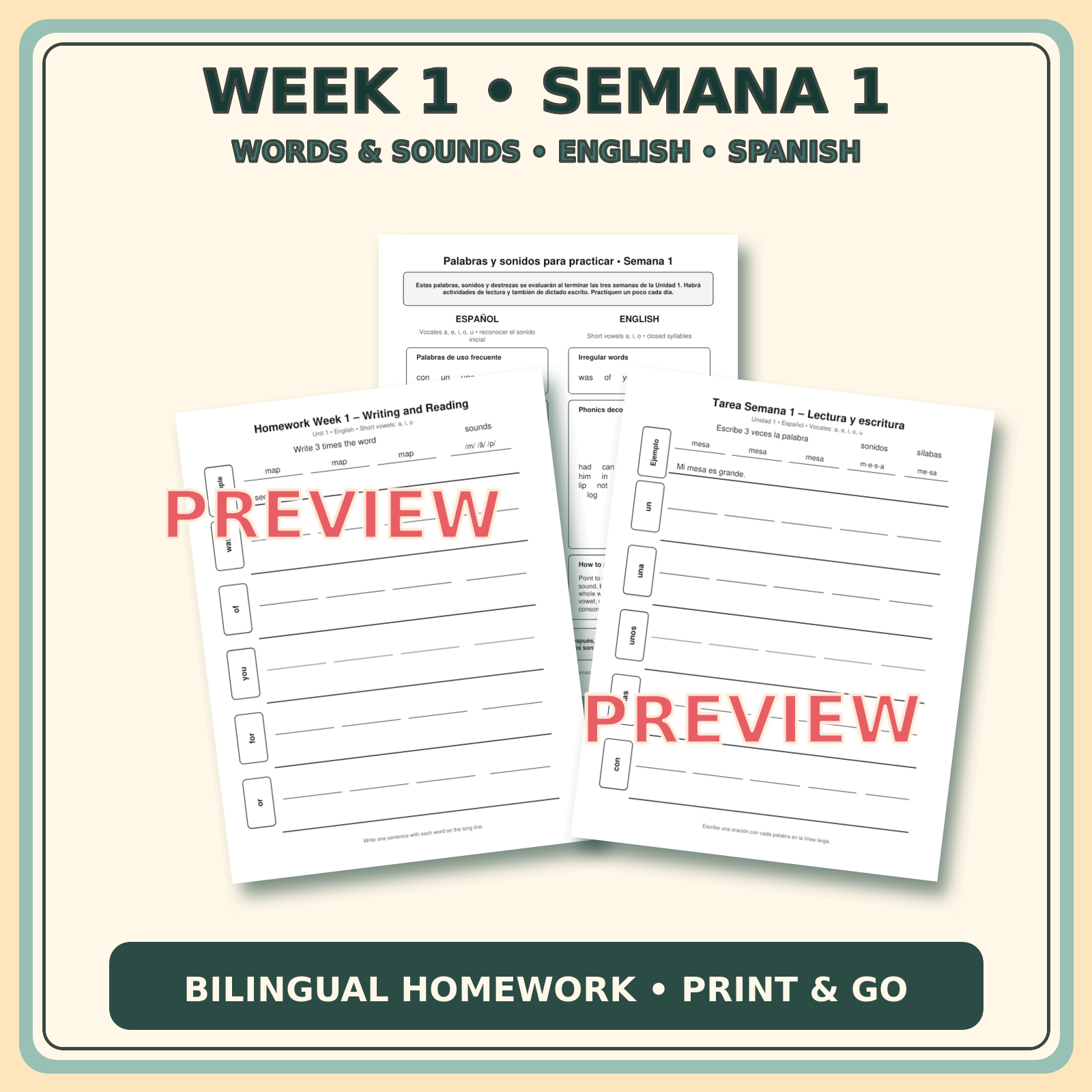 First Grade Bilingual Language Arts Homework – HMH Unit 1 - Image 4