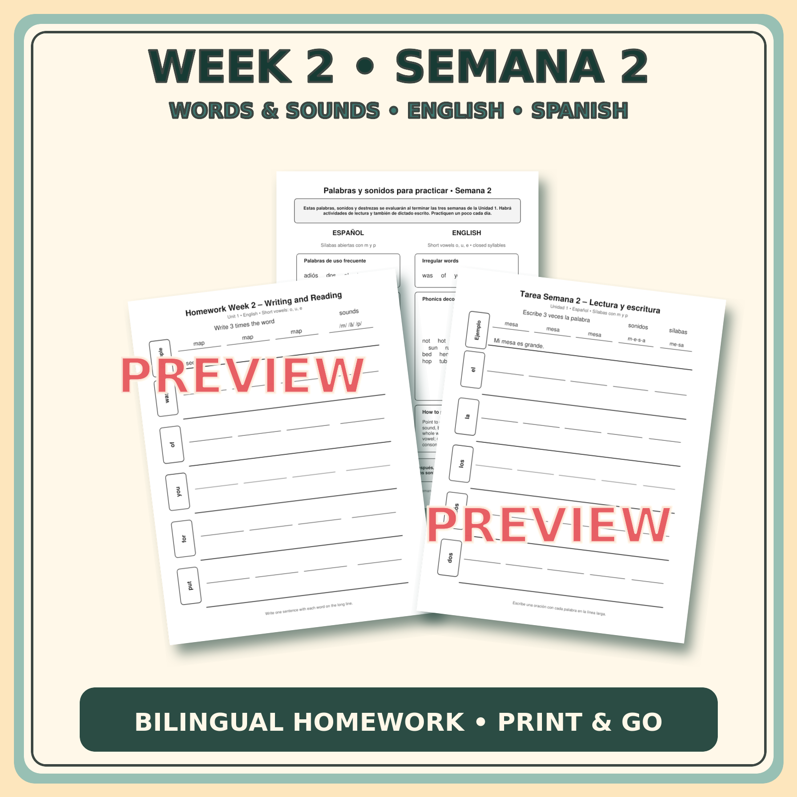 First Grade Bilingual Language Arts Homework – HMH Unit 1 - Image 3